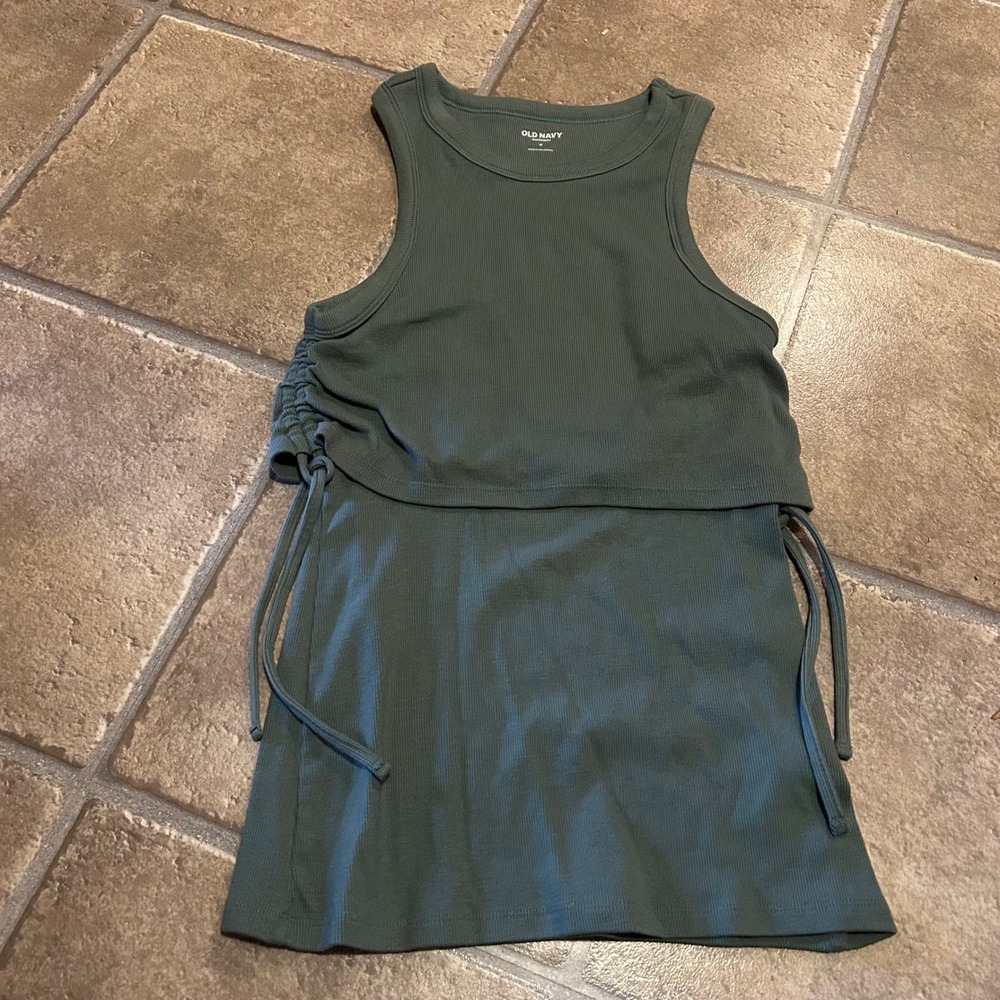 Old Navy Maternity Nursing Tank Top Ribbed Olive Green Cinched Side Size M